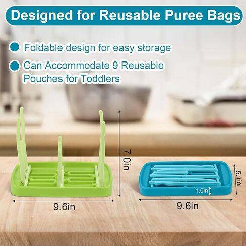 Palksky 2 قطعة من الحقائب البلاستيكية القابلة لإعادة الاستخدام رف تجفيف للأطفال الصغار/أكياس طعام الأطفال، أكياس تخزين أغذية الأطفال القابلة لإعادة الملء وحامل للزبادي/صلصة التفاح/الفاكهة/العصائر/أكياس حليب الثدي in Kuwait