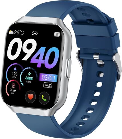 Smart Watch (Answer/Make Calls), 1.96" Smartwatch for Men Women IP68 Waterproof, 110+Sport Modes, Fitness Activity Tracker, Heart Rate Monitor Sleep Step Counter, Smart Watches for Android iPhone Blue in Saudi Arabia