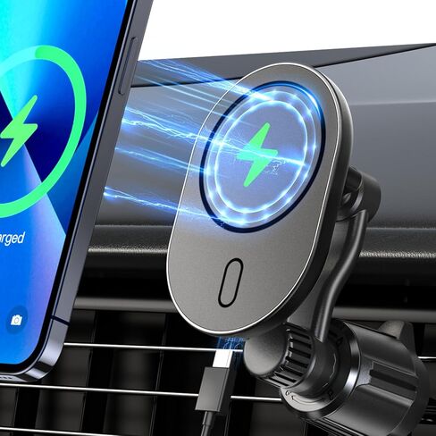 شاحن سيارة لاسلكي مغناطيسي Miracase، لشاحن تثبيت السيارة MagSafe [شحن سريع 15 وات] حامل هاتف السيارة، [دوران 360 درجة] شاحن هاتف السيارة بفتحة تهوية مناسب فقط لسلسلة iPhone 15/14/13/12 in Kuwait