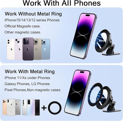 IKOPO for MagSafe Car Mount, Magnetic Cell Phone Holder for Car Dashboard with Strongest VHB Adhesive Suitable for iPhone MagSafe Seriesc, Ring Plate Fit for All Phone Cases and Other Mobile Phones in Kuwait