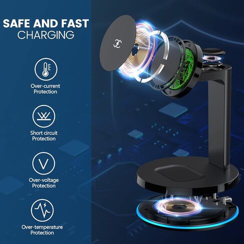 قاعدة شحن لاسلكية مغناطيسية، قاعدة شحن سريعة وآمنة 3 في 1 من KOOPAO لهواتف iPhone 15/14/13/12/Pro Max/Pro/Mini، iWatch 9/8/7/6/SE/5/4/3/2 ، iPods 2/Pro مع محول PD-أسود in Kuwait