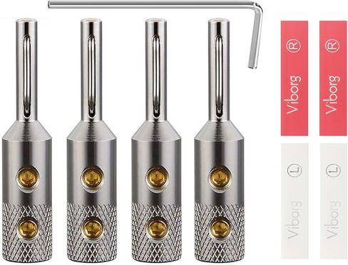 Viborg VB401R Audiophile مكبر الصوت الموز المقابس 4 مم النحاس النقي المسمار قفل مكبر الصوت موصلات التوصيل لسلك مكبر الصوت، المسرح المنزلي، استقبال AV، مكبرات الصوت وأنظمة الصوت 4PCS (مطلي الروديوم) in Kuwait