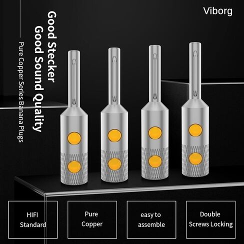 Viborg VB401R Audiophile مكبر الصوت الموز المقابس 4 مم النحاس النقي المسمار قفل مكبر الصوت موصلات التوصيل لسلك مكبر الصوت، المسرح المنزلي، استقبال AV، مكبرات الصوت وأنظمة الصوت 4PCS (مطلي الروديوم) in Kuwait