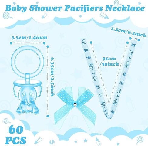 60 Pieces Elephant Baby Shower Pacifiers Necklace Acrylic Baby Pacifiers Party Supplies Pacifiers Charm for Guests Baby Shower Party Table Scatter Favors (Blue) in Saudi Arabia
