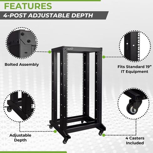 NavePoint 22U 4 Post Server Rack – Open Frame Rack for 19 Inch Equipment, Adjustable Depth 4-Post Network Rack Floor Mount, 22U Server Rack 793lbs Capacity, Black in Saudi Arabia