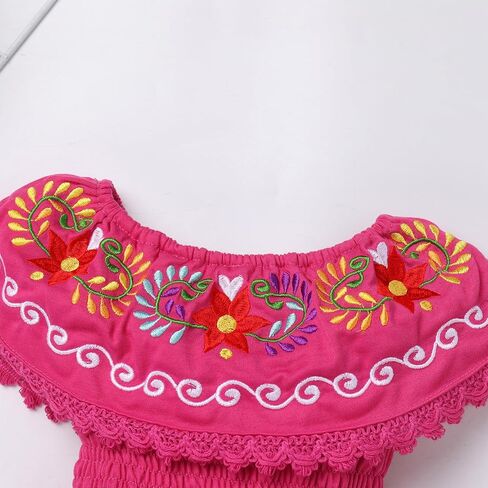 AWIBMK Baby Girls Mexican Dress Off Shoulder Floral Embroidered Dresses Cinco De Mayo Kids Traditional Ethnic Wear Outfit in Saudi Arabia