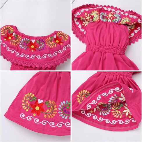 AWIBMK Baby Girls Mexican Dress Off Shoulder Floral Embroidered Dresses Cinco De Mayo Kids Traditional Ethnic Wear Outfit in Saudi Arabia