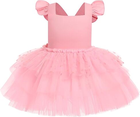ODASDO Baby Girl First Birthday Cake Smash Outfit Flutter Sleeve Princess Tutu Tulle Romper Dress with Tiara Headband in Saudi Arabia