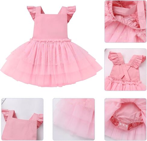 ODASDO Baby Girl First Birthday Cake Smash Outfit Flutter Sleeve Princess Tutu Tulle Romper Dress with Tiara Headband in Saudi Arabia