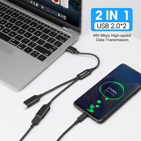 كابل مقسم USB، محول USB A مقسم 1 في 2، محور منفذ مزدوج لنقل البيانات/الشحن، تمديد إضافي لسلك الطاقة المقسوم للسيارة/الكمبيوتر المحمول/Mac/PC (أسود) in Kuwait