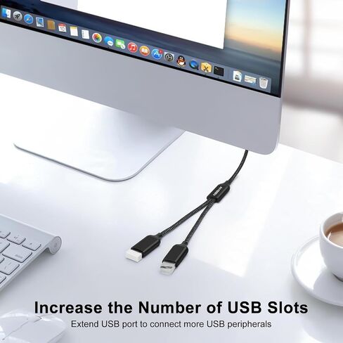 كابل مقسم USB، محول USB A مقسم 1 في 2، محور منفذ مزدوج لنقل البيانات/الشحن، تمديد إضافي لسلك الطاقة المقسوم للسيارة/الكمبيوتر المحمول/Mac/PC (أسود) in Kuwait
