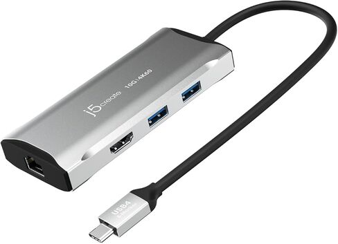 j5create USB C Hub - 4K 60 هرتز HDMI، 2 USB-A 10 جيجابت في الثانية، USB-C 10 جيجابت في الثانية مع PD 100 وات، إيثرنت، | محول متعدد المنافذ لأجهزة MacBook وChromeBook وXPS وSurface Pro (JCD392) in Kuwait
