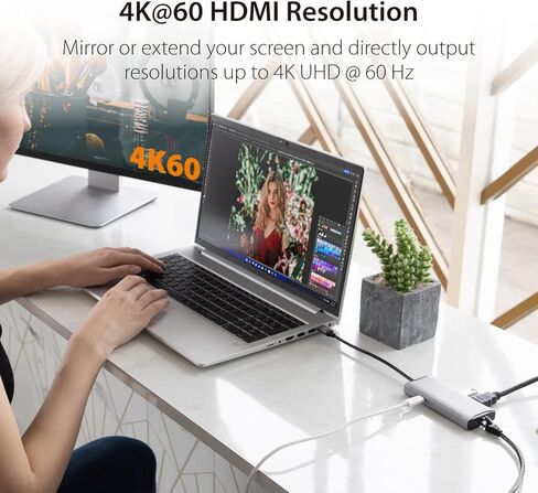 j5create USB C Hub - 4K 60 هرتز HDMI، 2 USB-A 10 جيجابت في الثانية، USB-C 10 جيجابت في الثانية مع PD 100 وات، إيثرنت، | محول متعدد المنافذ لأجهزة MacBook وChromeBook وXPS وSurface Pro (JCD392) in Kuwait