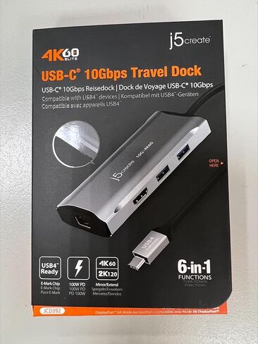 j5create USB C Hub - 4K 60 هرتز HDMI، 2 USB-A 10 جيجابت في الثانية، USB-C 10 جيجابت في الثانية مع PD 100 وات، إيثرنت، | محول متعدد المنافذ لأجهزة MacBook وChromeBook وXPS وSurface Pro (JCD392) in Kuwait