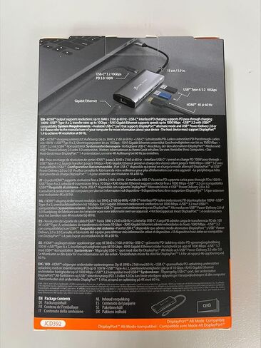 j5create USB C Hub - 4K 60 هرتز HDMI، 2 USB-A 10 جيجابت في الثانية، USB-C 10 جيجابت في الثانية مع PD 100 وات، إيثرنت، | محول متعدد المنافذ لأجهزة MacBook وChromeBook وXPS وSurface Pro (JCD392) in Kuwait