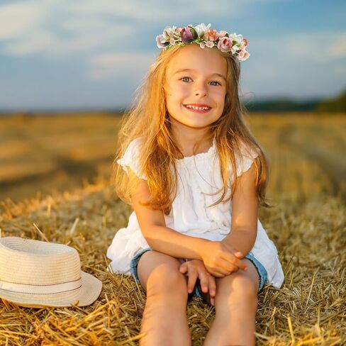 Mother Baby Girls Flower Crown Flower Girl Headpiece boho Little Wreaths for Weddings, Family photography (Mother+Daughther Pink Crown) in Saudi Arabia