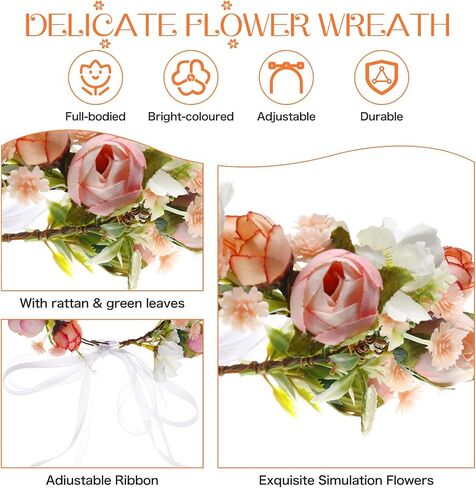 Mother Baby Girls Flower Crown Flower Girl Headpiece boho Little Wreaths for Weddings, Family photography (Mother+Daughther Pink Crown) in Saudi Arabia