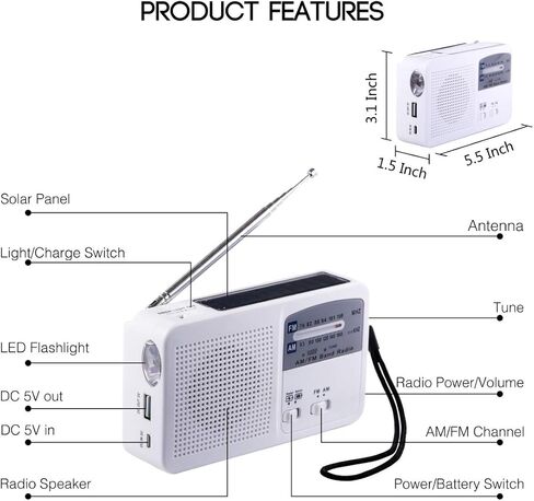 راديو الطوارئ مع الطاقة الشمسية وكرنك اليد، بطارية USB لإعادة شحن راديو FM/AM، مصباح يدوي LED، شاحن الهاتف الخلوي (أخضر) in Kuwait