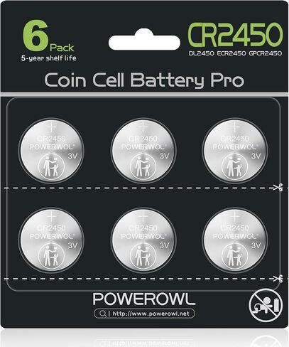 POWEROWL High Capacity CR2450 Battery, 10 Years Leak-Free, Long Lasting Power, CR 2450 3v Lithium Coin & Button Cell Batteries -Qty 6 in Saudi Arabia