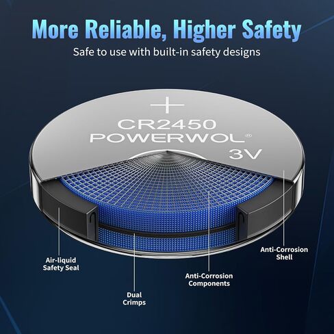 POWEROWL High Capacity CR2450 Battery, 10 Years Leak-Free, Long Lasting Power, CR 2450 3v Lithium Coin & Button Cell Batteries -Qty 6 in Saudi Arabia