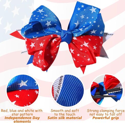 مشابك فيونكات للرابع من يوليو لعيد الاستقلال، مشابك شعر فيونكة حمراء وزرقاء وبيضاء للفتيات بتصميم فيونكة شعر التمساح، مستلزمات الحفلات الوطنية للفتيات الصغار، قطعة واحدة من إكسسوارات الشعر in Kuwait