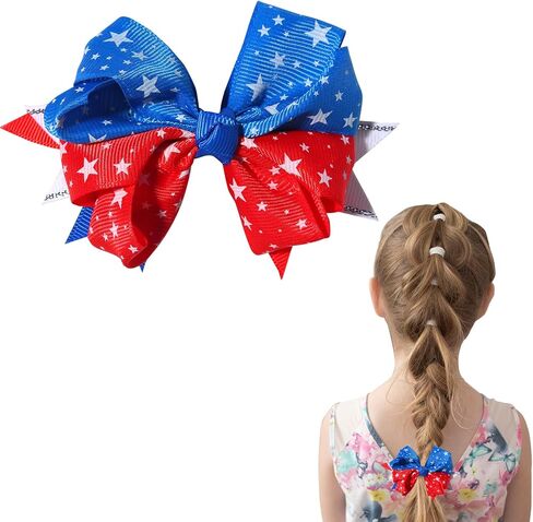 مشابك فيونكات للرابع من يوليو لعيد الاستقلال، مشابك شعر فيونكة حمراء وزرقاء وبيضاء للفتيات بتصميم فيونكة شعر التمساح، مستلزمات الحفلات الوطنية للفتيات الصغار، قطعة واحدة من إكسسوارات الشعر in Kuwait