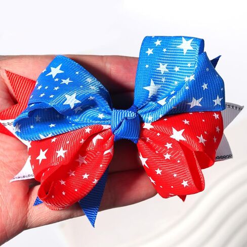 مشابك فيونكات للرابع من يوليو لعيد الاستقلال، مشابك شعر فيونكة حمراء وزرقاء وبيضاء للفتيات بتصميم فيونكة شعر التمساح، مستلزمات الحفلات الوطنية للفتيات الصغار، قطعة واحدة من إكسسوارات الشعر in Kuwait