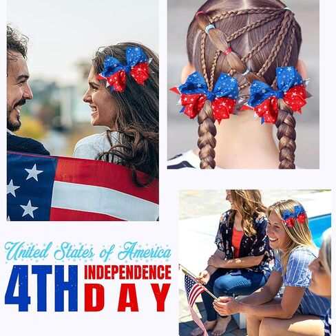 مشابك فيونكات للرابع من يوليو لعيد الاستقلال، مشابك شعر فيونكة حمراء وزرقاء وبيضاء للفتيات بتصميم فيونكة شعر التمساح، مستلزمات الحفلات الوطنية للفتيات الصغار، قطعة واحدة من إكسسوارات الشعر in Kuwait