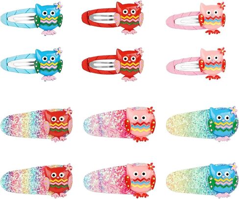 Owl Hair Clips for Girls, Sparkle Kids Barrettes, Cute Hair Accessories for Baby, Girl Gift Set, Colorful Small Hair Bow Snap Clips for Infants Toddlers, Kids, Teens, Women (6 Pairs) in Saudi Arabia