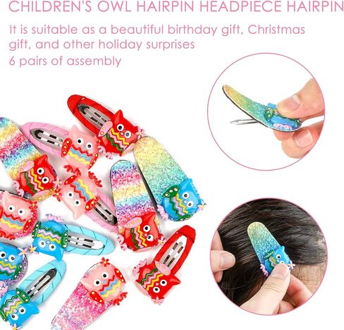 Owl Hair Clips for Girls, Sparkle Kids Barrettes, Cute Hair Accessories for Baby, Girl Gift Set, Colorful Small Hair Bow Snap Clips for Infants Toddlers, Kids, Teens, Women (6 Pairs) in Saudi Arabia