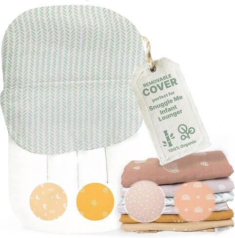 Newborn Lounger Cover for Snuggle Me Organic | 100% Organic Muslin Cotton and Rayon Blend | Envelope Style Fit | Replacement SlipCover Only (Teal, Leaves) in Saudi Arabia