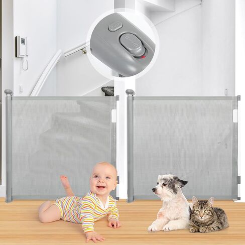 2 Pcs Retractable Safety Gates for Stairs Dog Gate Extends to 55" Wide 34" Tall Baby Child mesh Safety Gate for Doorways Stairs Hallways Outdoor and Indoor, Grey in Saudi Arabia
