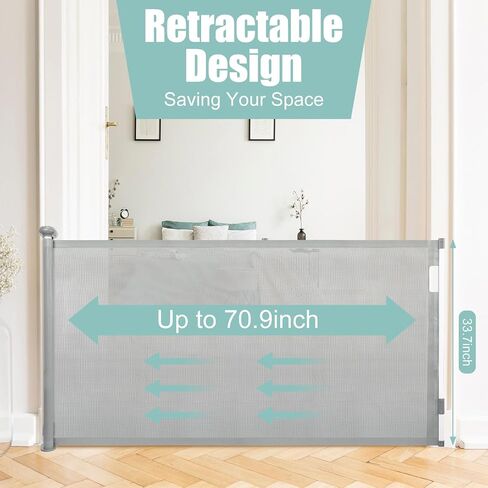 2 Pcs Retractable Safety Gates for Stairs Dog Gate Extends to 55" Wide 34" Tall Baby Child mesh Safety Gate for Doorways Stairs Hallways Outdoor and Indoor, Grey in Saudi Arabia