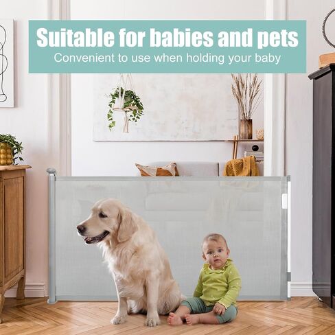 2 Pcs Retractable Safety Gates for Stairs Dog Gate Extends to 55" Wide 34" Tall Baby Child mesh Safety Gate for Doorways Stairs Hallways Outdoor and Indoor, Grey in Saudi Arabia