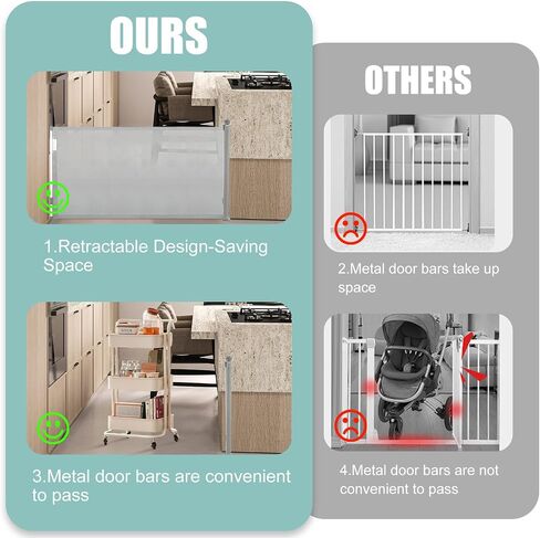 2 Pcs Retractable Safety Gates for Stairs Dog Gate Extends to 55" Wide 34" Tall Baby Child mesh Safety Gate for Doorways Stairs Hallways Outdoor and Indoor, Grey in Saudi Arabia