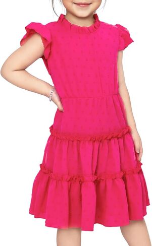 Toddler Girl Dress Hot Pink Flutter Sleeve Tiered Twirl A-Line Dress Summer Outfits Beach Party Sundress 2-7 Years in Saudi Arabia