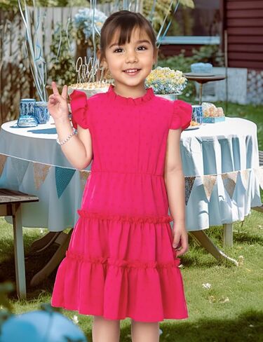 Toddler Girl Dress Hot Pink Flutter Sleeve Tiered Twirl A-Line Dress Summer Outfits Beach Party Sundress 2-7 Years in Saudi Arabia