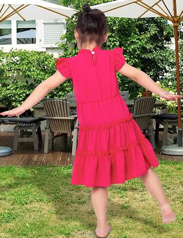 Toddler Girl Dress Hot Pink Flutter Sleeve Tiered Twirl A-Line Dress Summer Outfits Beach Party Sundress 2-7 Years in Saudi Arabia