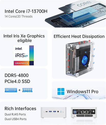 MINISFORUM NPB7 Mini PC الجيل الثالث عشر Core i7-13700H(14C/20T) كمبيوتر صغير 32 جيجابايت من ذاكرة الوصول العشوائي + 1 تيرابايت SSD، محرك أقراص ثابتة قابل للتوسيع، HDMI × 2 + USB4 × 2 مخرجات 8K @ 60 هرتز، كمبيوتر مكتبي مؤهل لرسومات Intel Iris Xe (متجدد) in Saudi Arabia