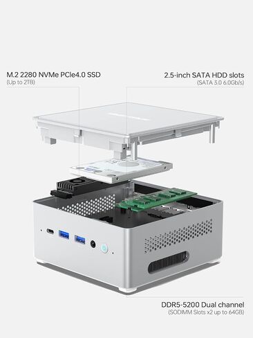 MINISFORUM NPB7 Mini PC الجيل الثالث عشر Core i7-13700H(14C/20T) كمبيوتر صغير 32 جيجابايت من ذاكرة الوصول العشوائي + 1 تيرابايت SSD، محرك أقراص ثابتة قابل للتوسيع، HDMI × 2 + USB4 × 2 مخرجات 8K @ 60 هرتز، كمبيوتر مكتبي مؤهل لرسومات Intel Iris Xe (متجدد) in Saudi Arabia