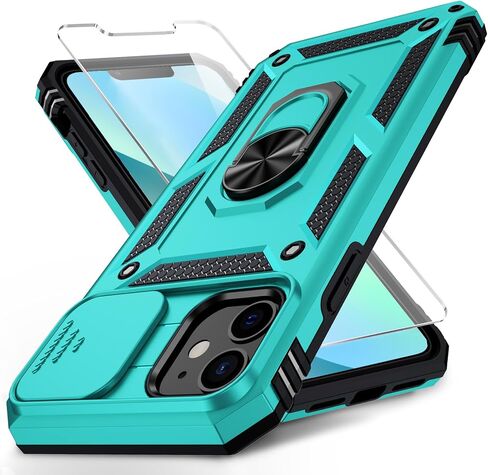 Vinve for iPhone 12 Mini Case with Slide Lens Cover, HD Screen Protector, Military Grade Drop Protection, Magnetic Rotated Ring Holder Kickstand Phone Case for iPhone 12 Mini (Navy Blue) in Saudi Arabia