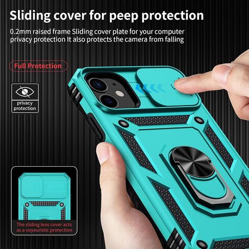 Vinve for iPhone 12 Mini Case with Slide Lens Cover, HD Screen Protector, Military Grade Drop Protection, Magnetic Rotated Ring Holder Kickstand Phone Case for iPhone 12 Mini (Navy Blue) in Saudi Arabia