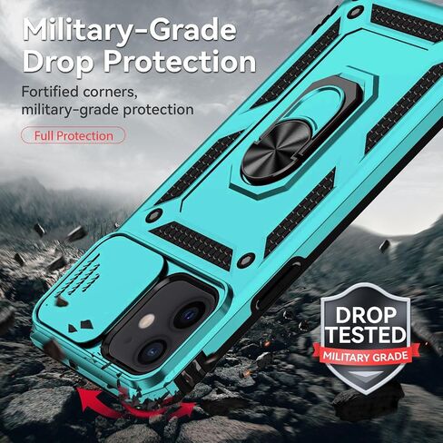Vinve for iPhone 12 Mini Case with Slide Lens Cover, HD Screen Protector, Military Grade Drop Protection, Magnetic Rotated Ring Holder Kickstand Phone Case for iPhone 12 Mini (Navy Blue) in Saudi Arabia