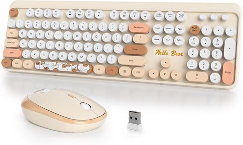 Typewriter Wireless Keyboard and Mouse Combo,2.4G Office 104 Keys Full Size Retro Punk Keyboard,Cute Blue Keyboard with Round Keycaps for Laptop PC Desktops(Bear Blue) in Kuwait