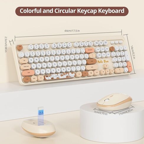 Typewriter Wireless Keyboard and Mouse Combo,2.4G Office 104 Keys Full Size Retro Punk Keyboard,Cute Blue Keyboard with Round Keycaps for Laptop PC Desktops(Bear Blue) in Kuwait