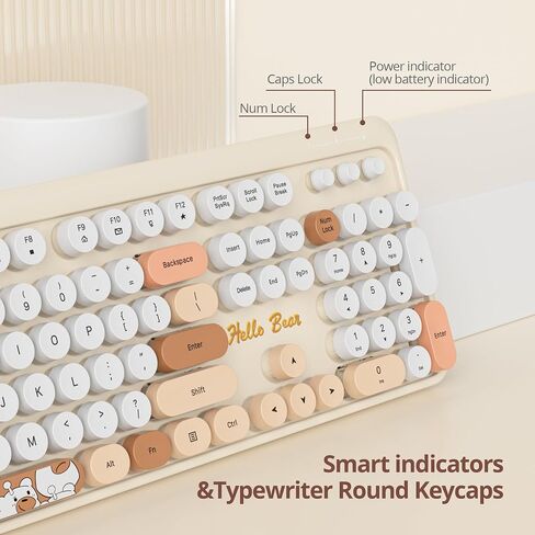 Typewriter Wireless Keyboard and Mouse Combo,2.4G Office 104 Keys Full Size Retro Punk Keyboard,Cute Blue Keyboard with Round Keycaps for Laptop PC Desktops(Bear Blue) in Kuwait