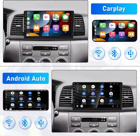 Roinvou 4+64G Android Carplay Stereo for Toyota Corolla EX 2005-2012, 9" Touch Screen Carplay Android Auto with 32EQ Bluetooth WiFi GPS Navigation Mirror Link 1280 * 720 Resolution in Kuwait