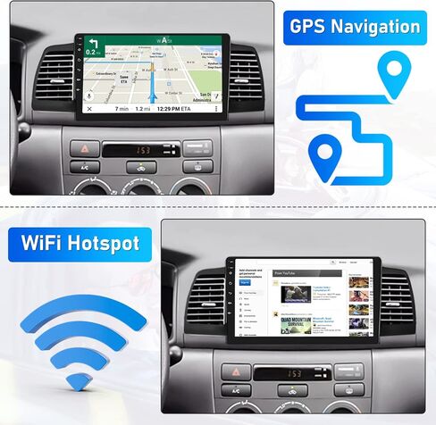 Roinvou 4+64G Android Carplay Stereo for Toyota Corolla EX 2005-2012, 9" Touch Screen Carplay Android Auto with 32EQ Bluetooth WiFi GPS Navigation Mirror Link 1280 * 720 Resolution in Kuwait