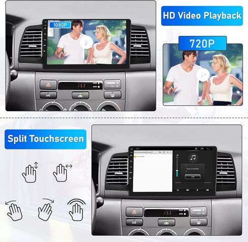 Roinvou 4+64G Android Carplay Stereo for Toyota Corolla EX 2005-2012, 9" Touch Screen Carplay Android Auto with 32EQ Bluetooth WiFi GPS Navigation Mirror Link 1280 * 720 Resolution in Kuwait