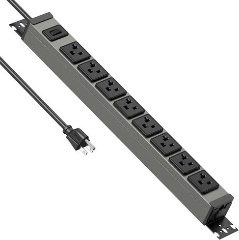 JUNNUJ Heavy Duty Power Strip Wall Mount, 20 Amp Surge Protector 1200J Metal 8 Outlet Under Desk Mounted 20A, Garage Power Table Socket Industrial Outlets 6-20R T-Slot, 10FT 12AWG Extension Cord in Saudi Arabia